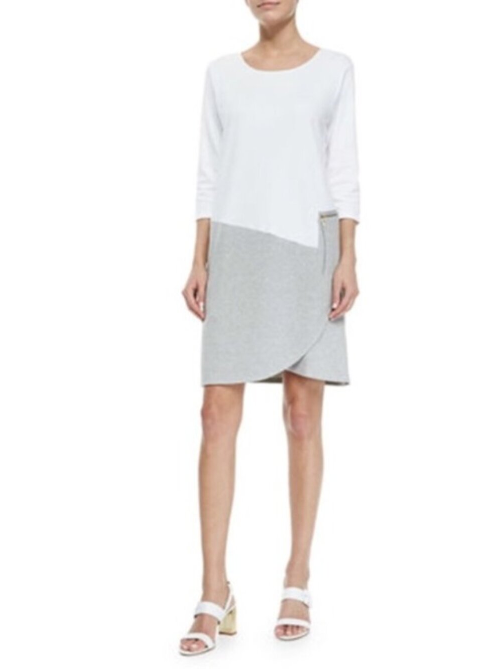 JOAN VAAS 14 16 versatile WHITE HEATHER GRAY 3/4 SLEEVE JERSEY DESIGNER DRESS 3